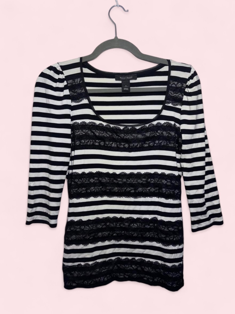 White House Black Market black-and-white striped 3/4-sleeve scoop-neck top
